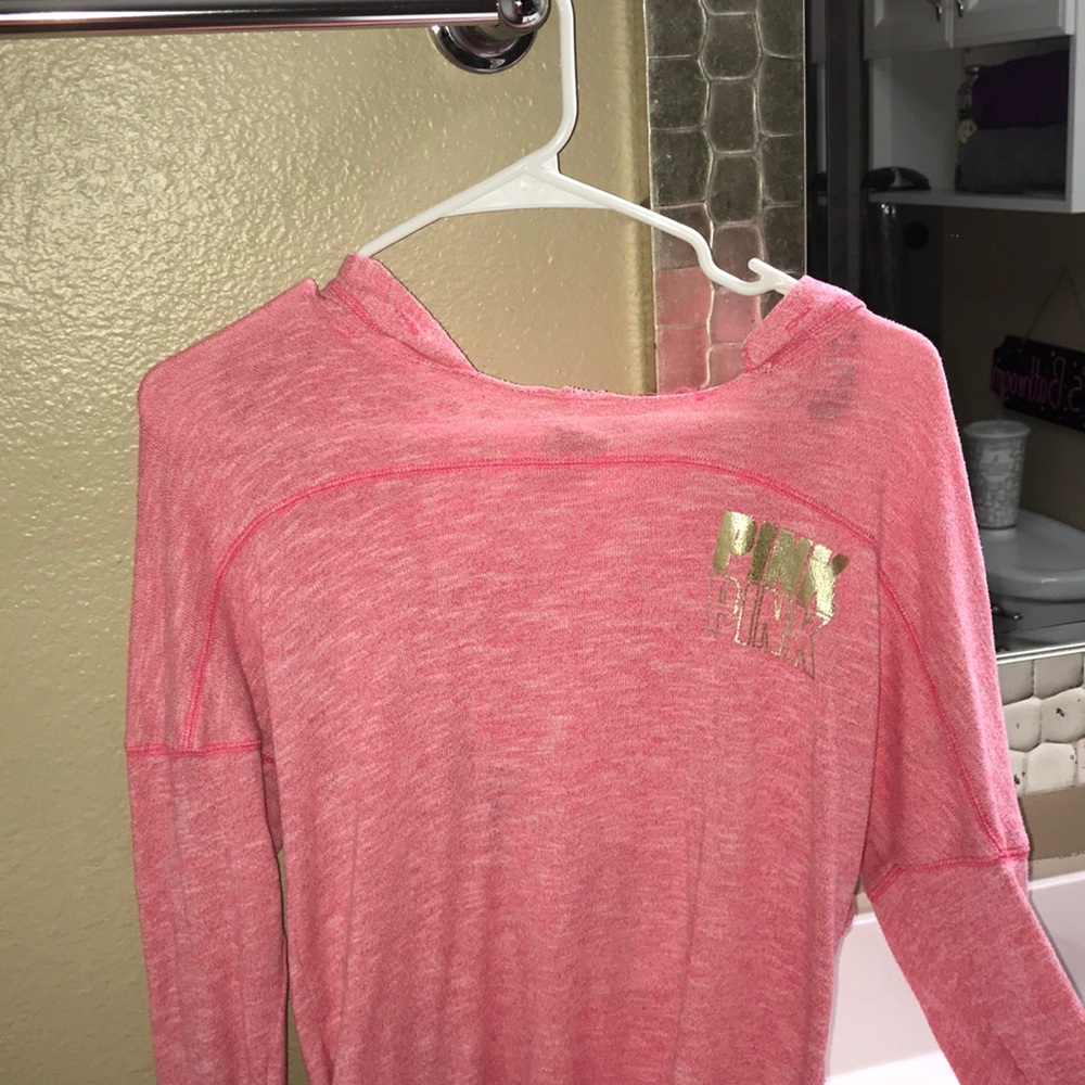 Pink hoodie with open back